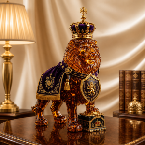 Crowned Lion Whiskey Decanter - Luxury Amber Crystal Lion Decanter
