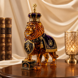 Crowned Lion Whiskey Decanter - Luxury Amber Crystal Lion Decanter