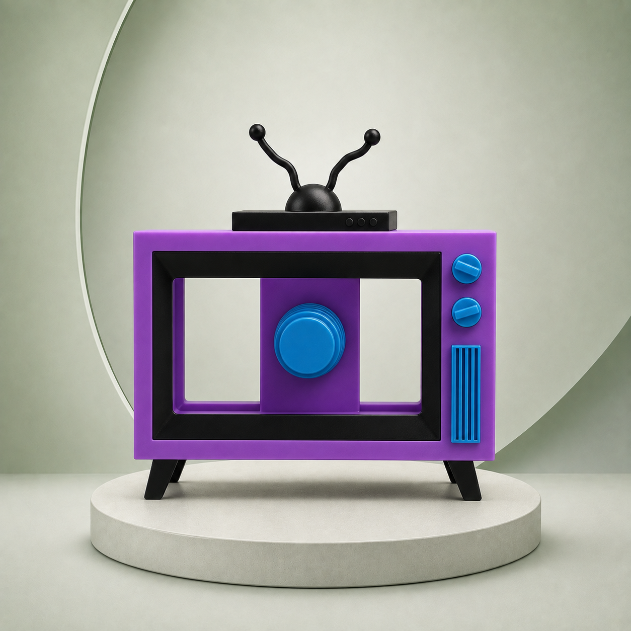Purple Retro Television Toy 3D Vintage TV Model