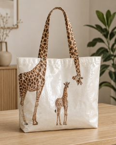 Cute Giraffe Handle Graphic Canvas Tote Bag