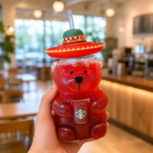 Starbucks Bear Glass Cup Cute Drinkware Straw Bottle Coffee Mug