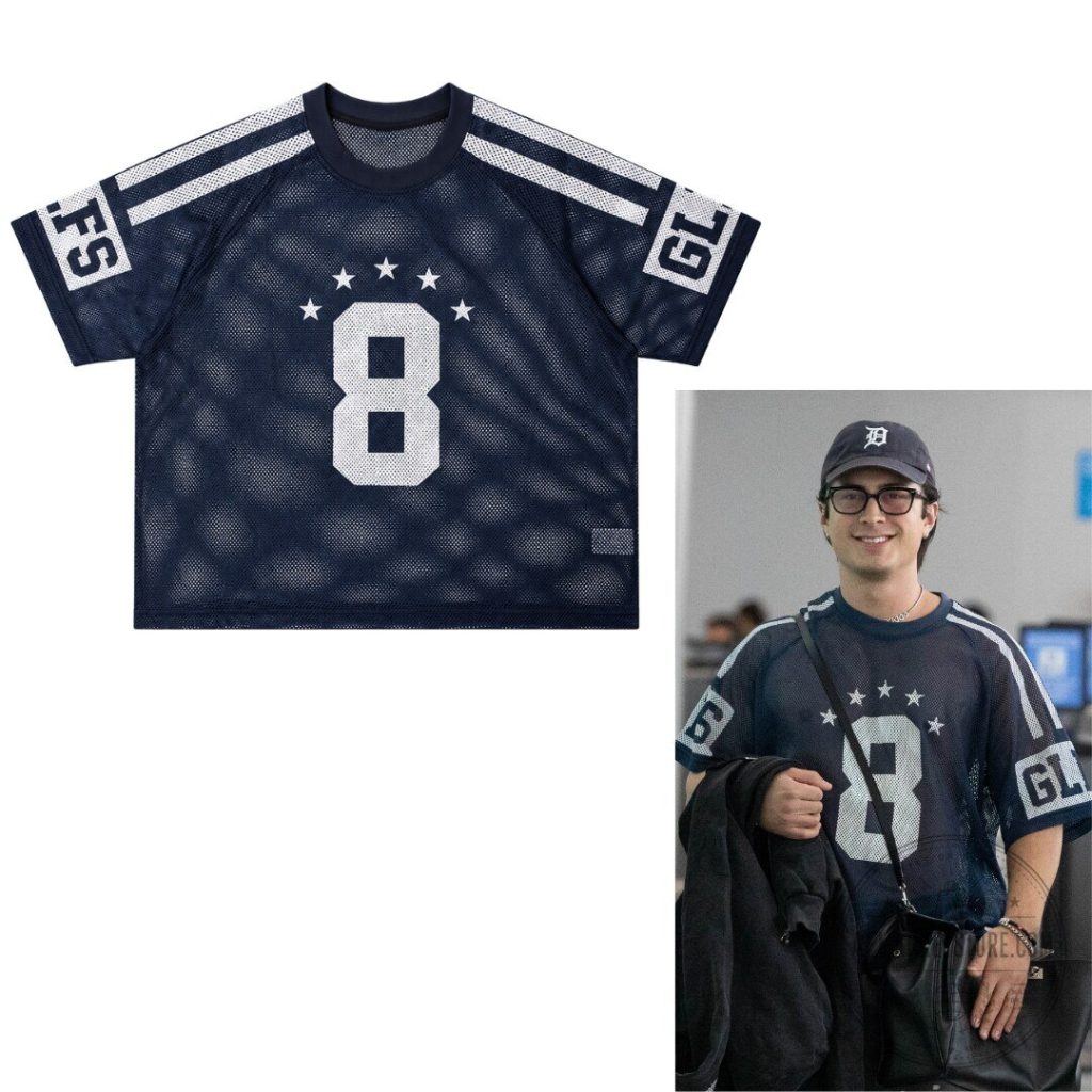 Hudson Williams Blue Mesh Number 8 Star Short Sleeve Casual Jersey Shirt