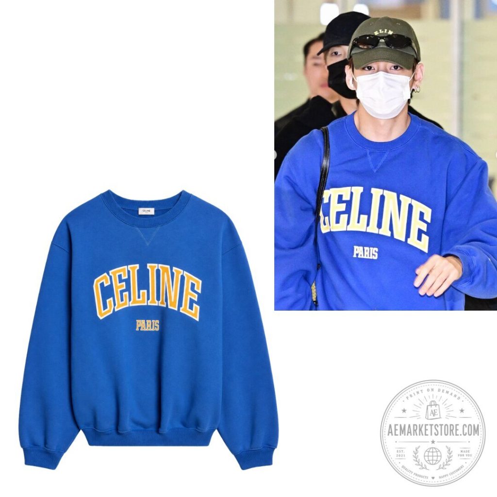 BTS V Airport Celine Paris Blue Sweatshirt