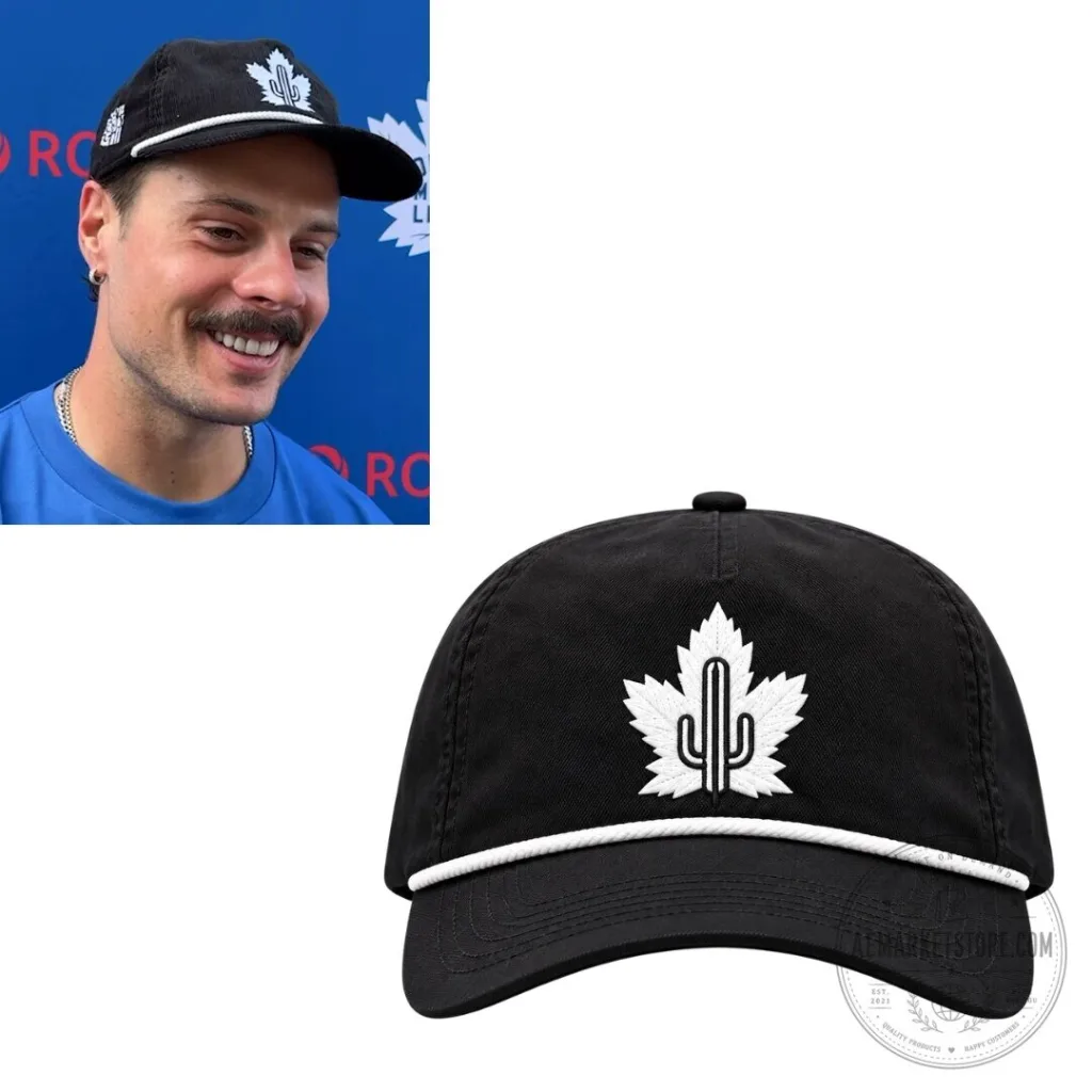 Auston Matthews Cap Toronto Maple Leafs Cactus Logo Black Rope Hat