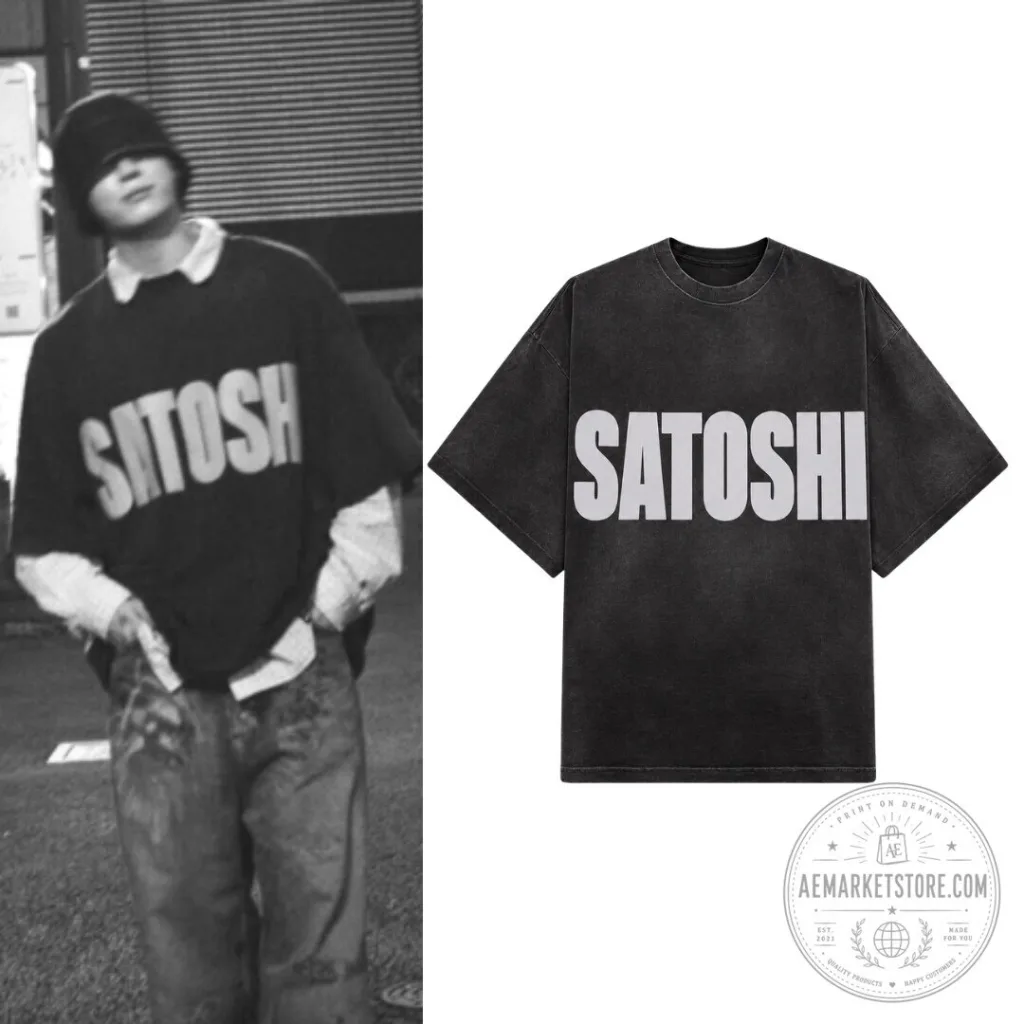 "Top Picks: Trendy Shirts, Athletic Wear, Hoodies & Halloween Decor" 21 BTS Jungkook Satoshi Nakamoto Vintage Wash Oversized T Shirt