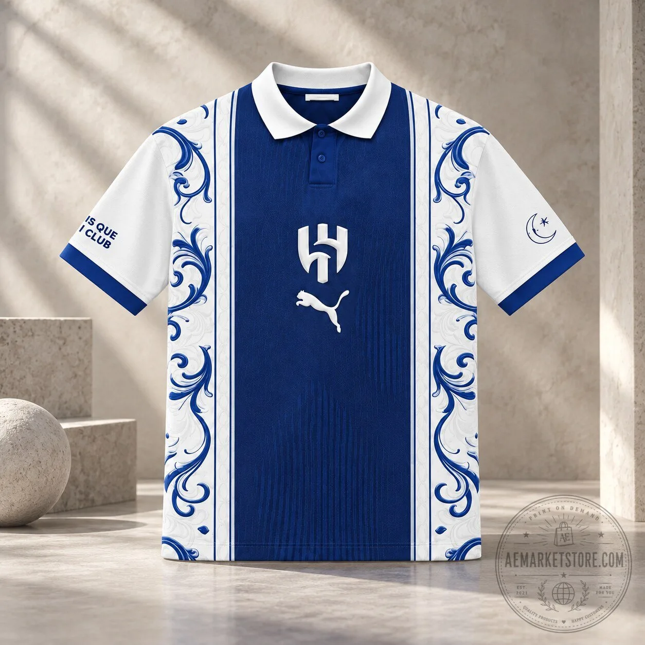 Al Hilal Blue White Puma Football Polo Shirt Men
