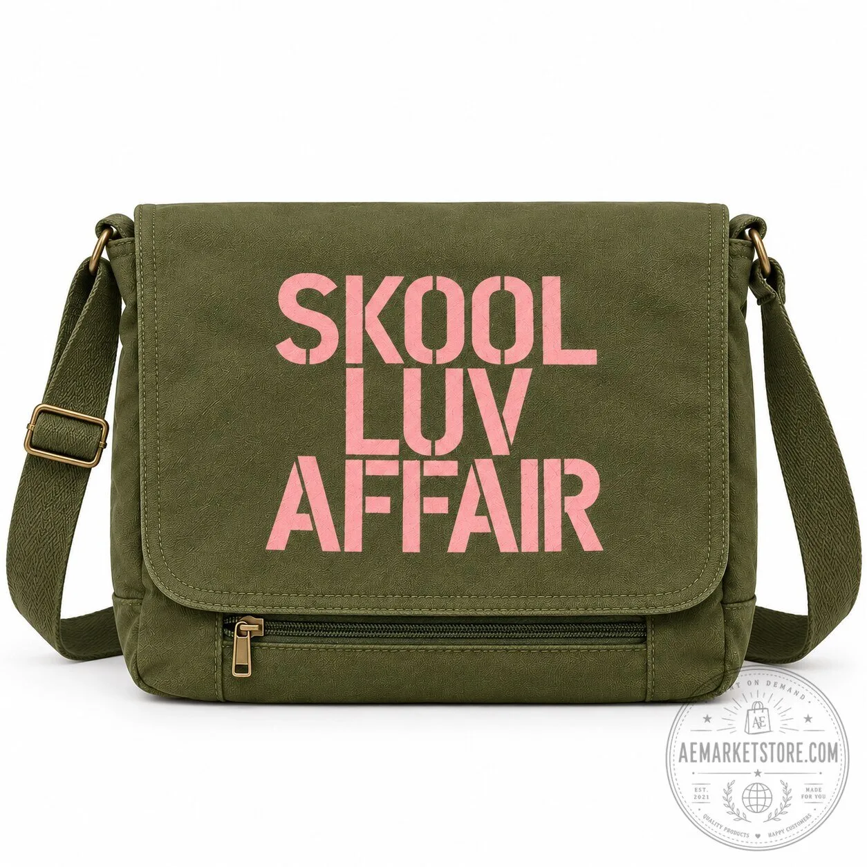 BTS Skool Luv Affair Canvas Messenger Bag Green Khaki