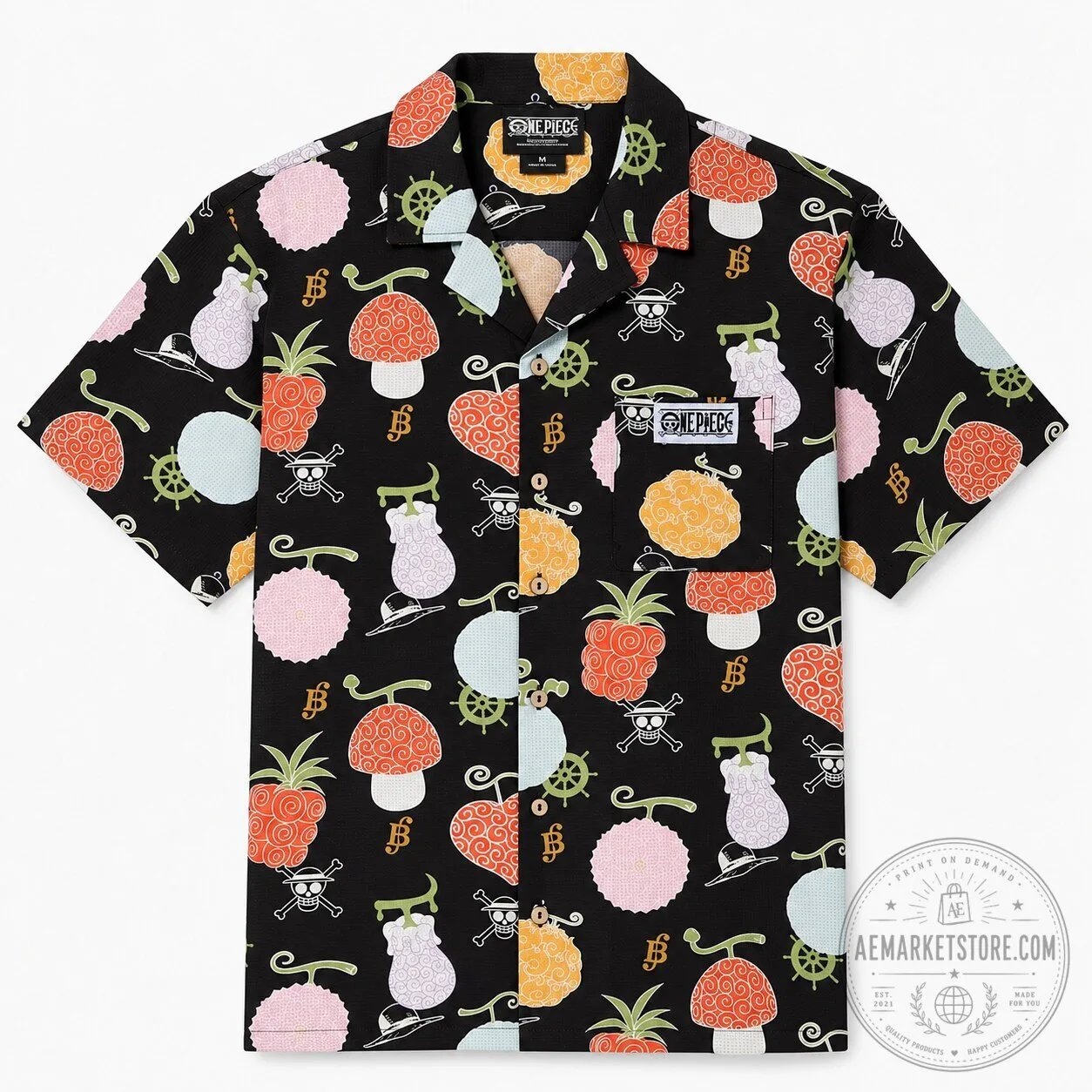 One Piece Devil Fruits All Over Print Black Hawaiian Shirt