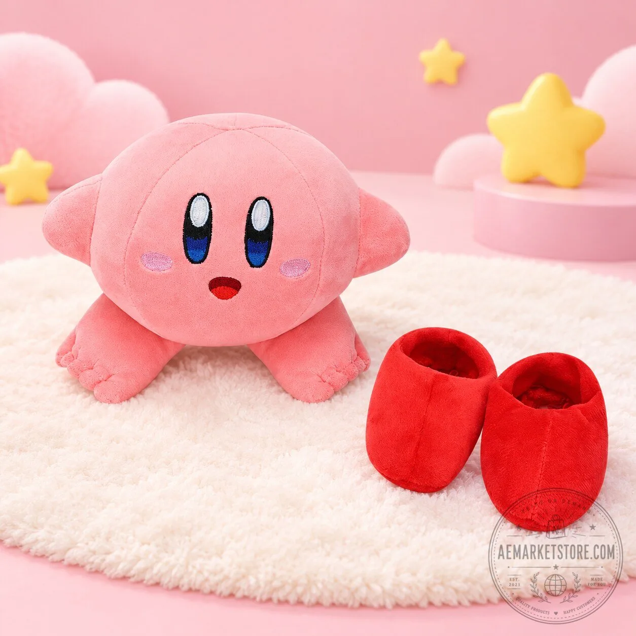 Kirby Plush Toy Cute Pink Figure With Removable Red Shoes