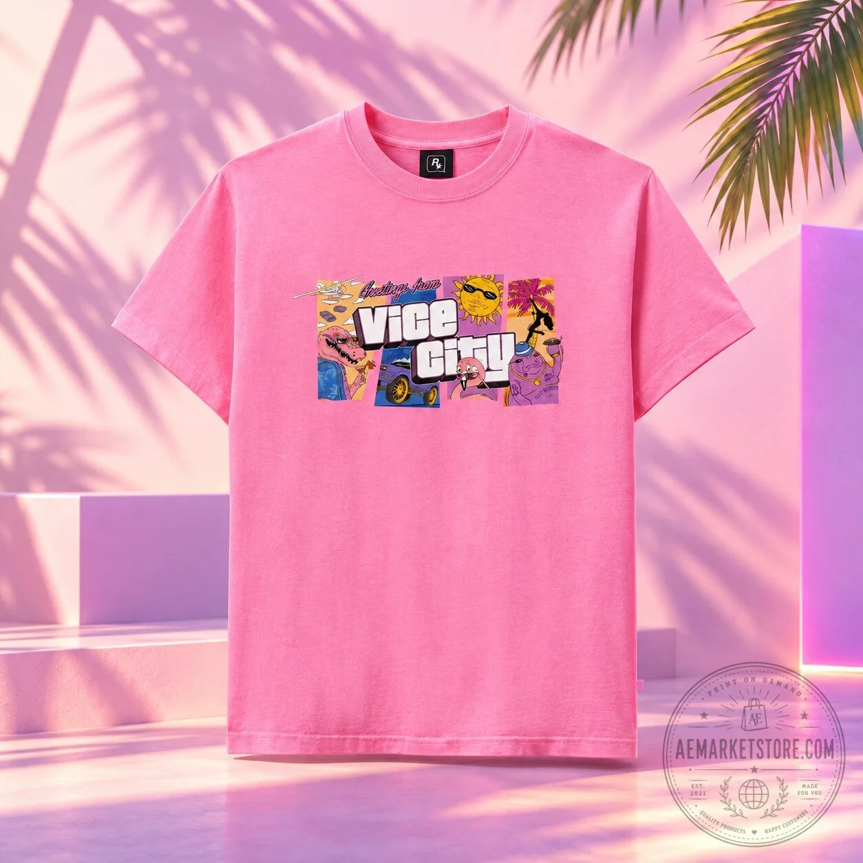 Grand Theft Auto VI Vice City Greetings From Pink T Shirt