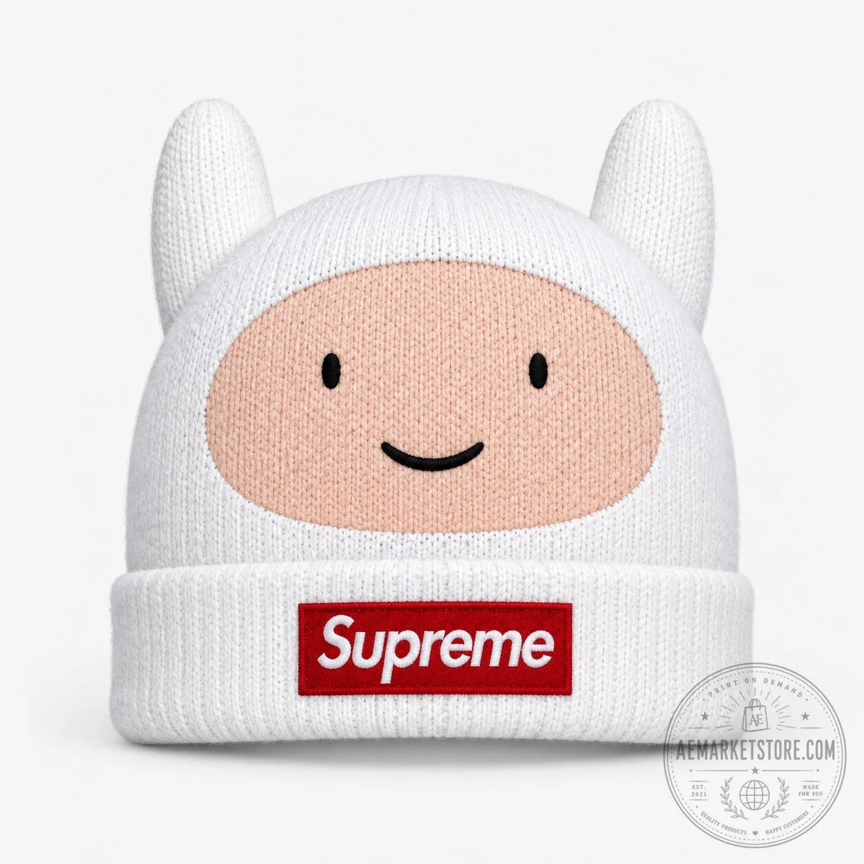 Supreme Adventure Time Finn the Human Beanie Knit Hat White