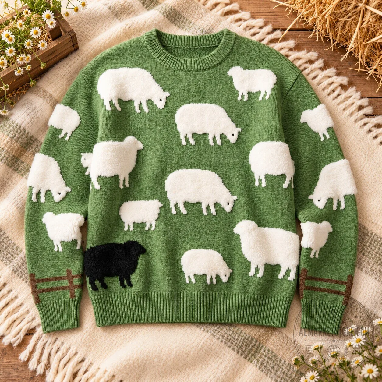 Black Sheep Sweater Green Knitted Crewneck Jumper