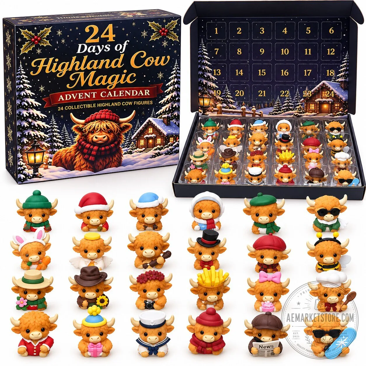 Highland Cow Magic Advent Calendar Christmas Countdown Squishy Fidget Toys