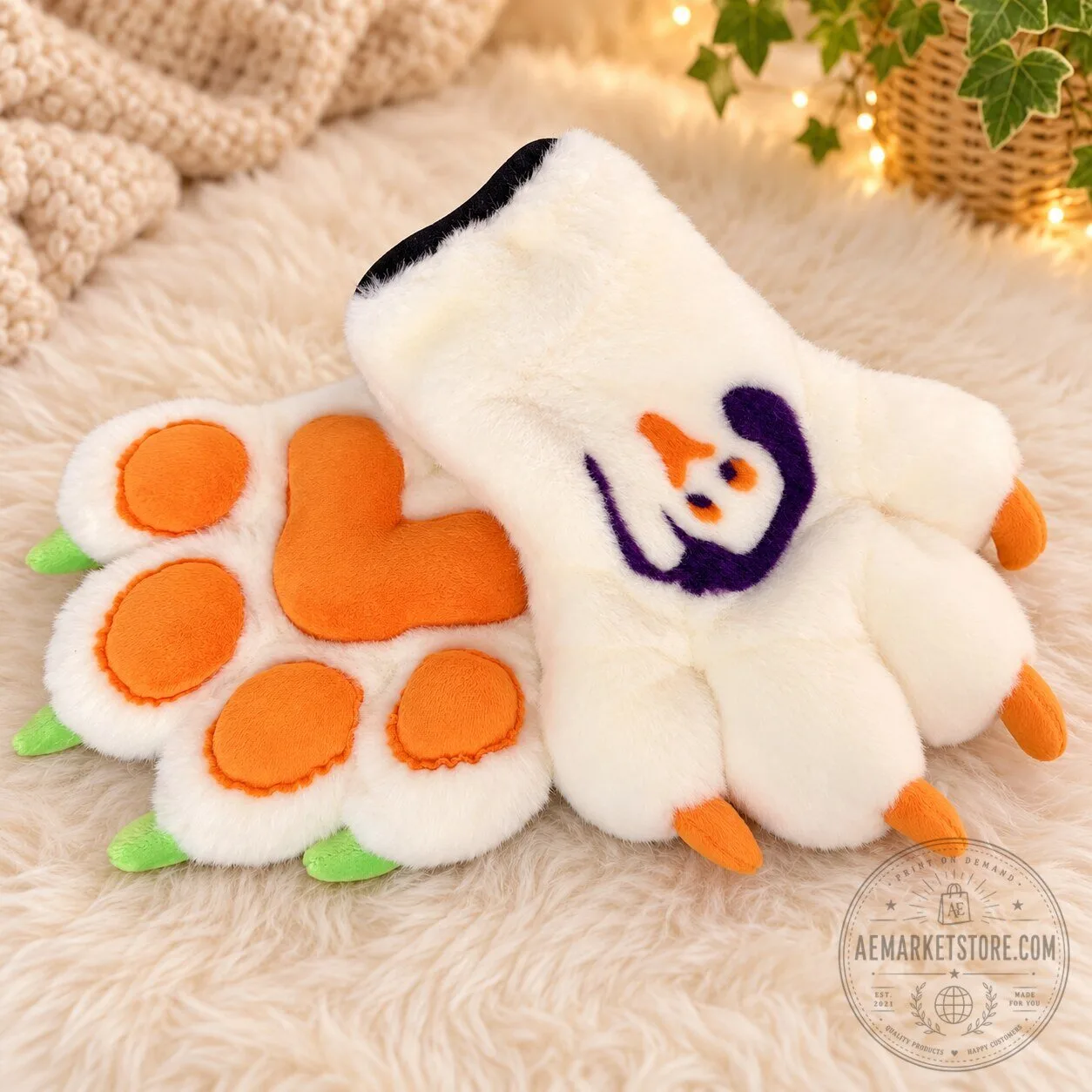 Halloween Fuzzy Paw Gloves with Pumpkin Design Cozy Plush Fingerless Mittens 8 Halloween Fuzzy Paw Gloves with Pumpkin Design Cozy Plush Fingerless Mittens