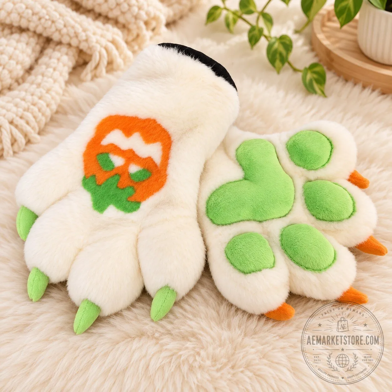 Halloween Fuzzy Paw Gloves with Pumpkin Design Cozy Plush Fingerless Mittens 9 Halloween Fuzzy Paw Gloves with Pumpkin Design Cozy Plush Fingerless Mittens