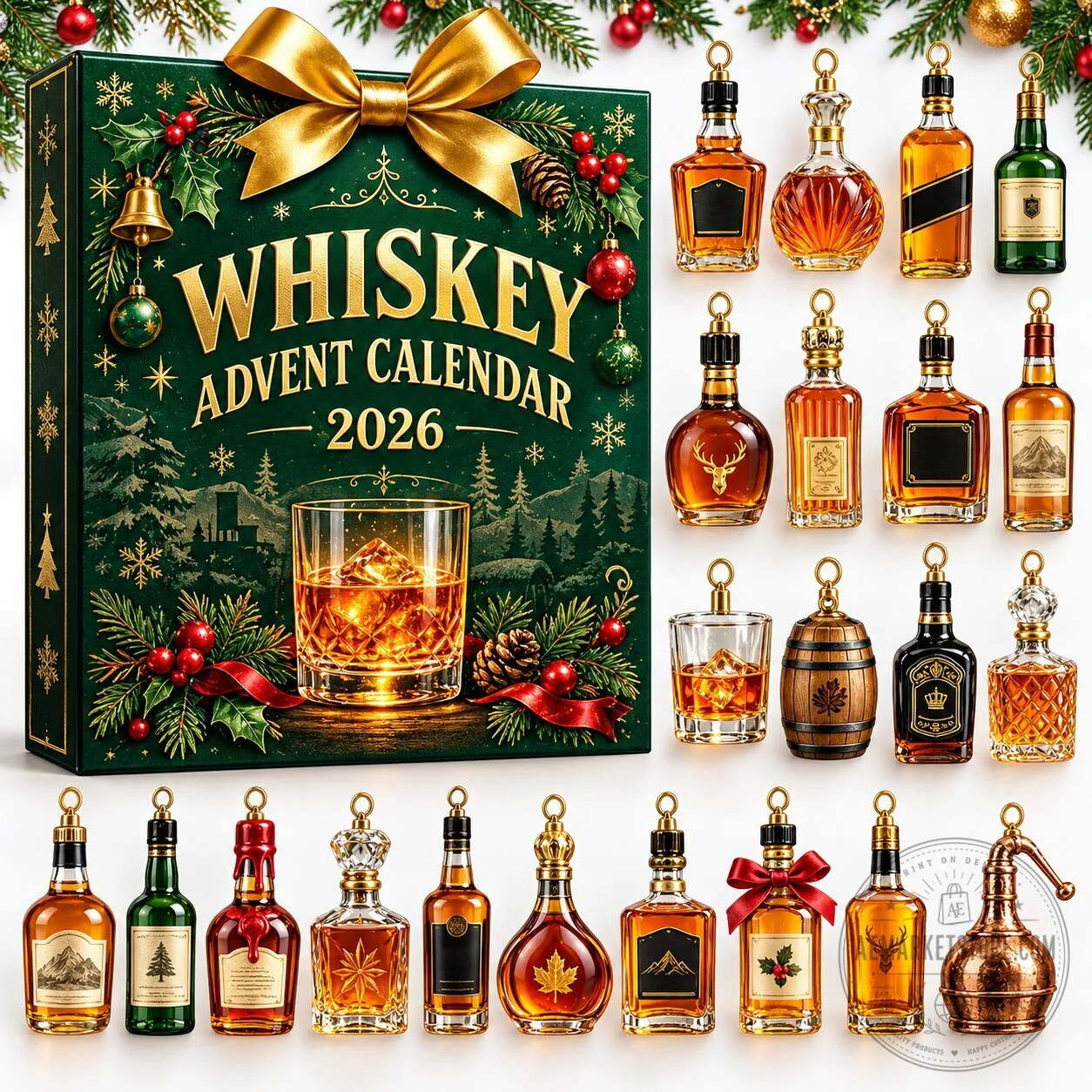 Whiskey Advent Calendar 2026 24 Days Miniature Liquor Bottle Christmas