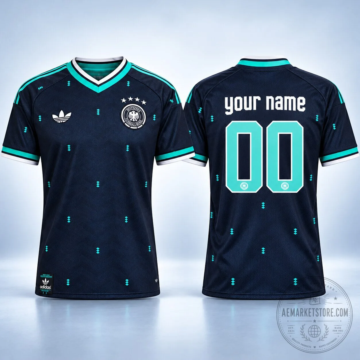 Adidas Germany 26 Away Jersey Custom Name Navy Teal