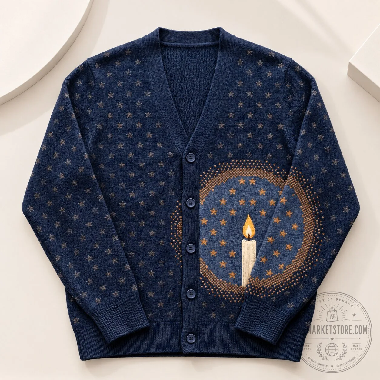 Starry Candle Cardigan Navy Blue Celestial Star