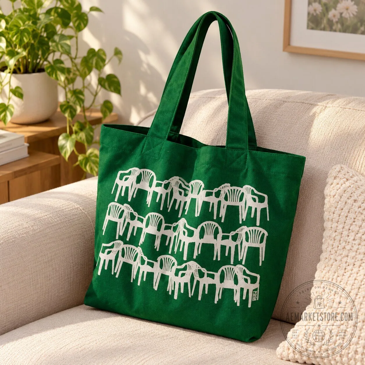 Monototes Green Monobloc Chair Canvas Tote Bag 4 Monototes Green Monobloc Chair Canvas Tote Bag