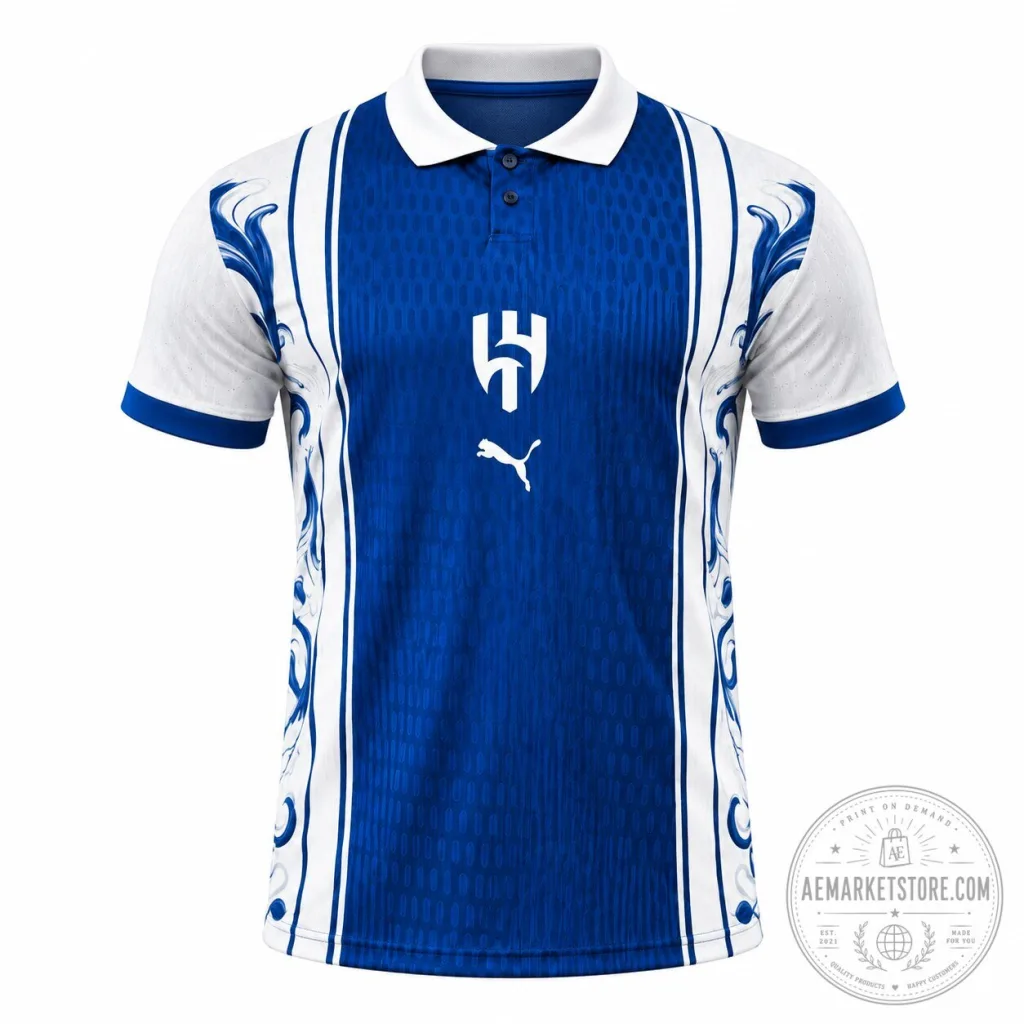 Al Hilal Blue White Collar Polo Shirt
