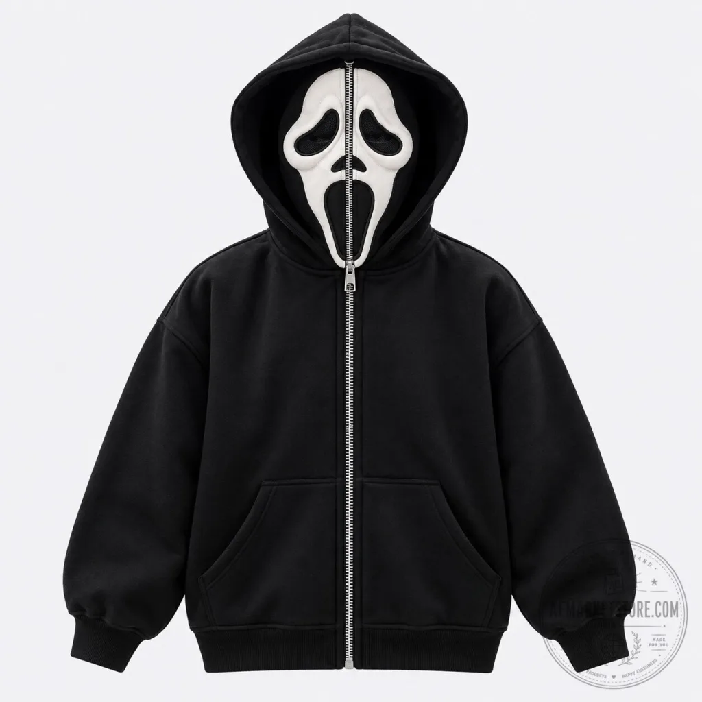 Scream Ghostface Full Zip Hoodie Halloween Costume Mask Jacket Scream Ghostface Full Zip Hoodie Halloween Costume Mask Jacket