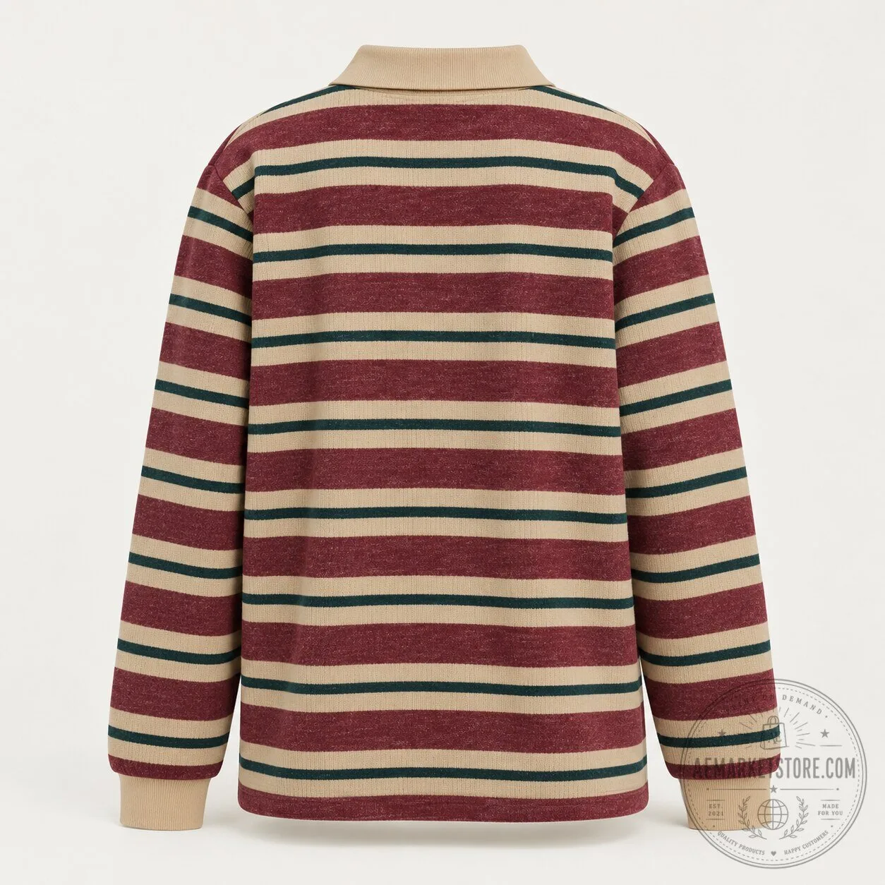 Adidas Long Sleeve Stripe Knitted Polo Top Burgundy Green Beige 8 Adidas Long Sleeve Stripe Knitted Polo Top Burgundy Green Beige