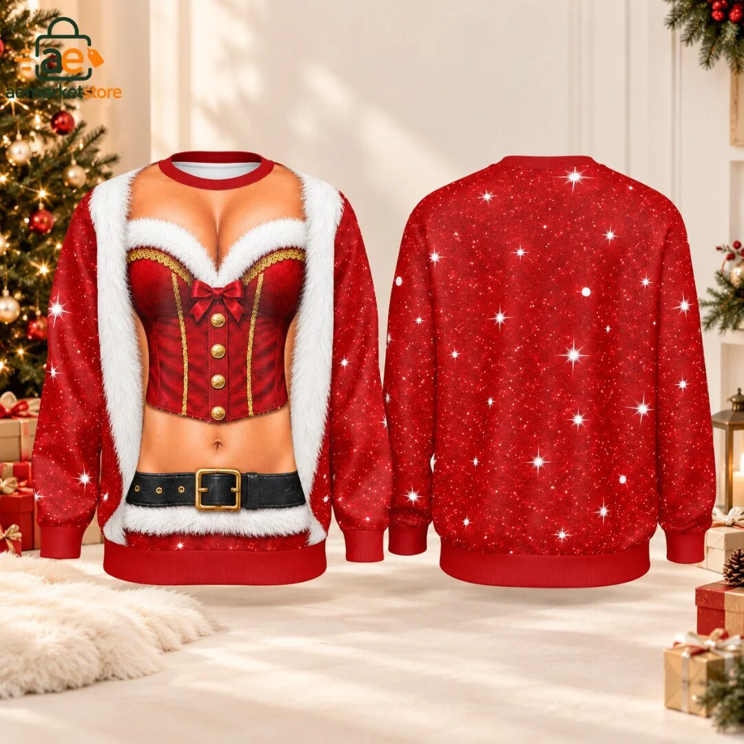 Sexy Mrs Claus Fake Bikini Body Ugly Christmas Sweater Funny 3D Print