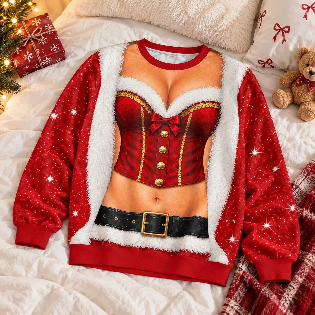 Sexy Mrs Claus Fake Bikini Body Ugly Christmas Sweater Funny 3D Print 9 Sexy Mrs Claus Fake Bikini Body Ugly Christmas Sweater Funny 3D Print