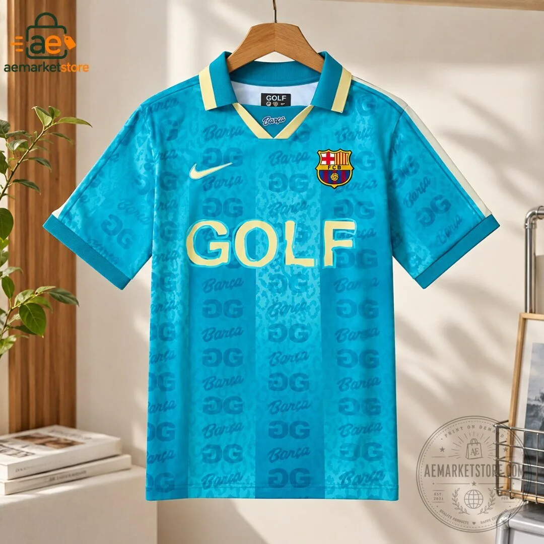 FC Barcelona x Golf Wang Blue Polo Soccer Jersey Special Edition