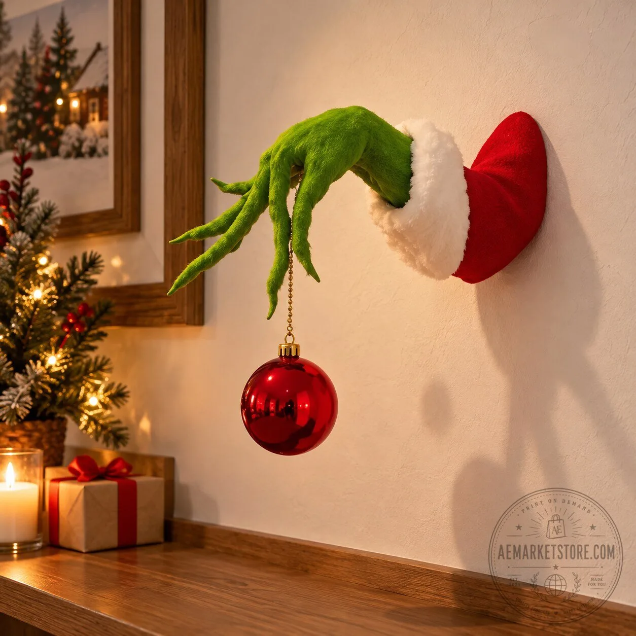 Grinch Christmas Arm Tree Topper Wall Mount Ornament Holder Decor