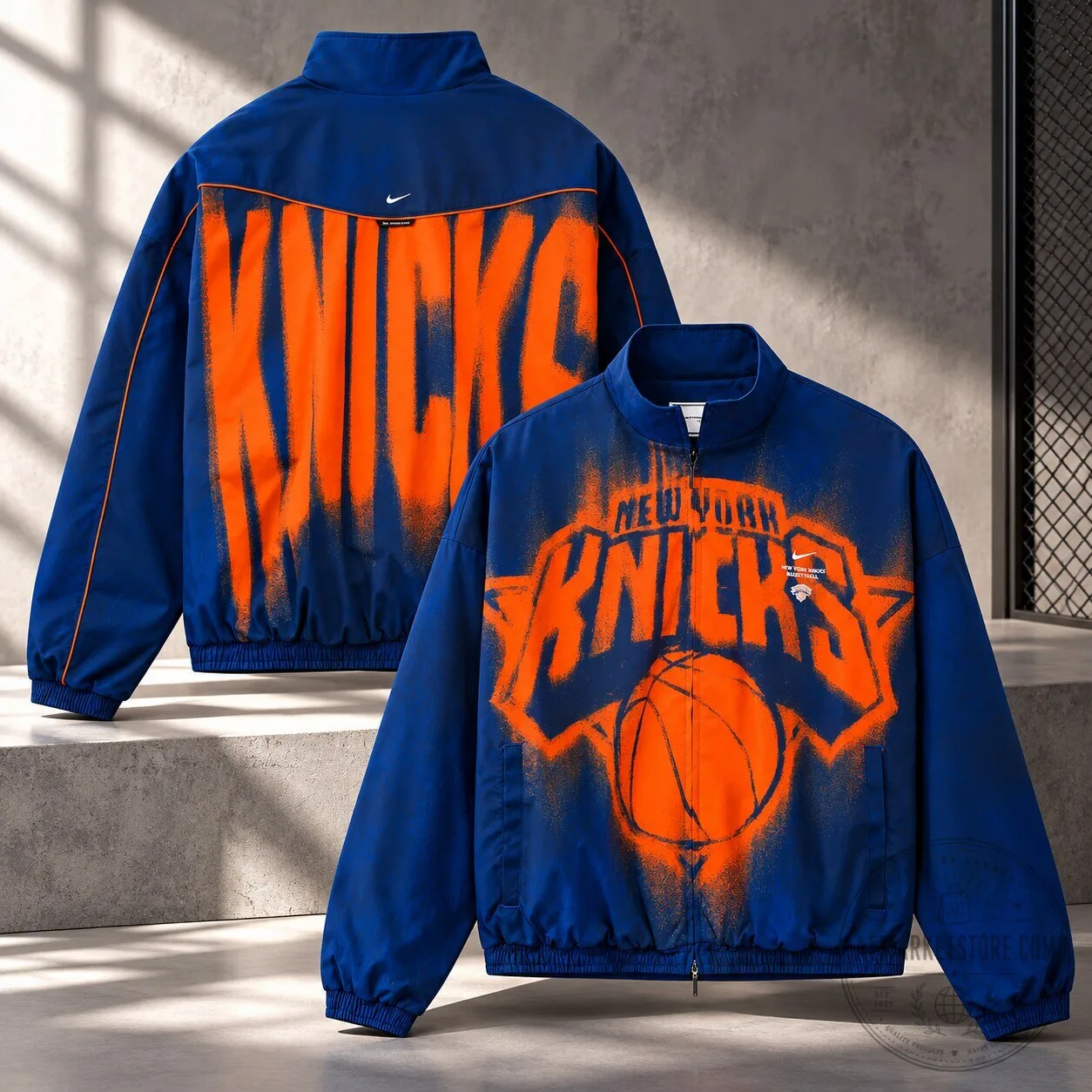 New York Knicks Nike Blue Orange Full Zip Basketball Track Jacket