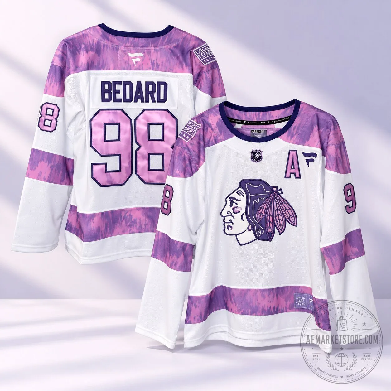 Chicago Blackhawks Hockey Jersey Connor Bedard 98 Purple White Special Edition